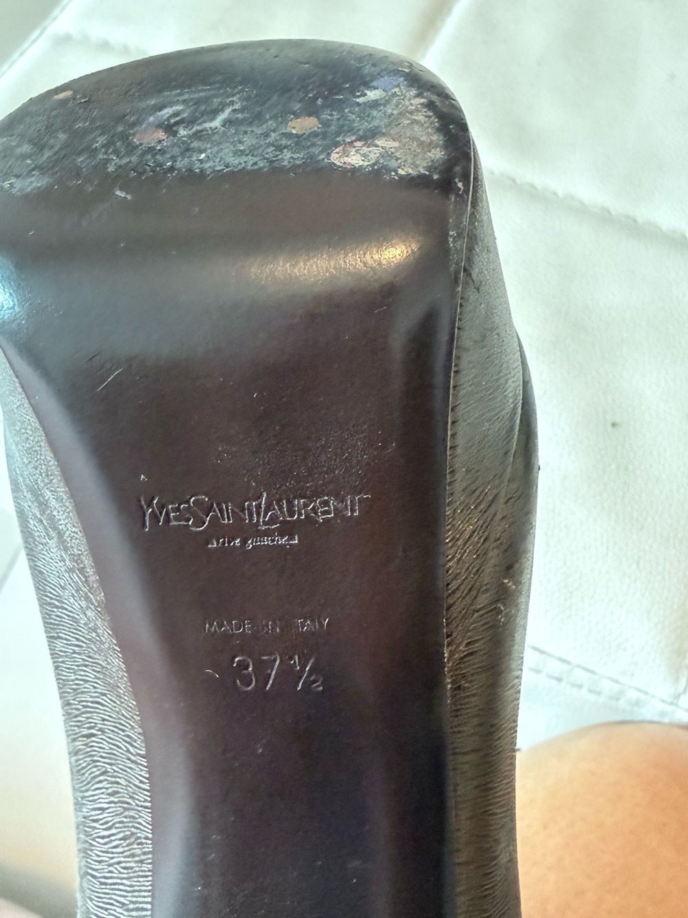 Yves Saint Laurent Metallic Taupe Peep-Toe Platform Pumps - Picture 5 of 6